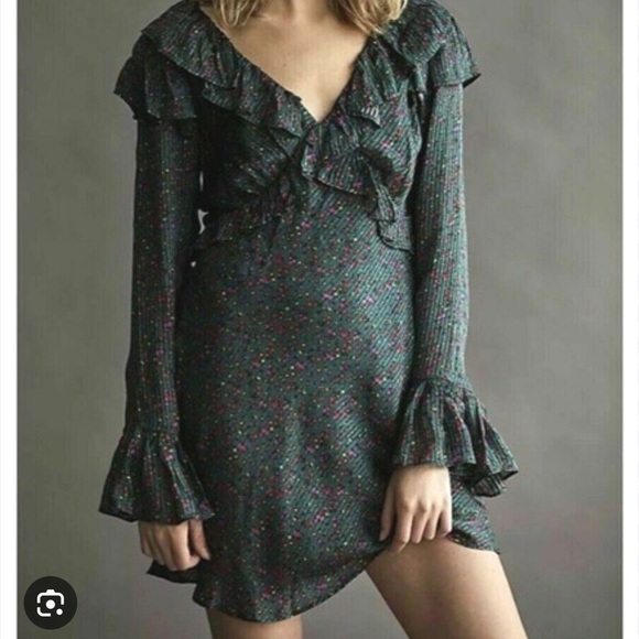 Free people long sleeve dress with floral print. Dark green. - Picture 13 of 13